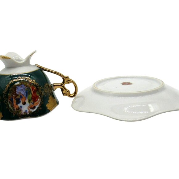 SHAFFORD Footed Tea Cup And Saucer With Victorian Scene Japan Vintage - Picture 11 of 12